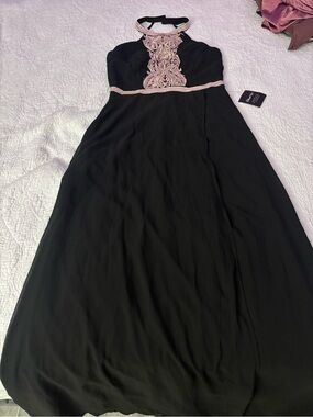 Black Maxi Halter Skirt with Pink Embroidered Bodice - Women's Evening Skirt